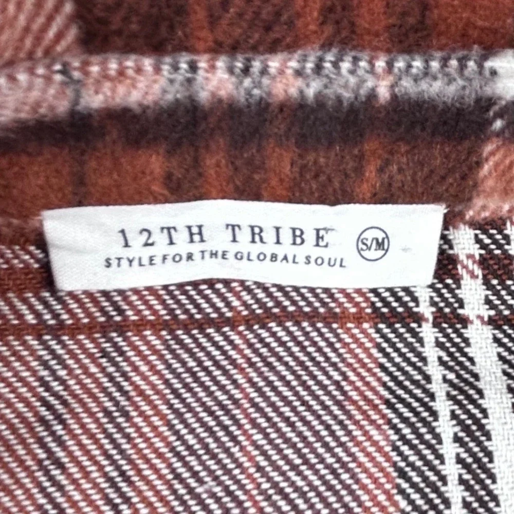 12th‎ Tribe Brown Plaid Shacket S/M Button Down Flannel Shirt Jacket S/M